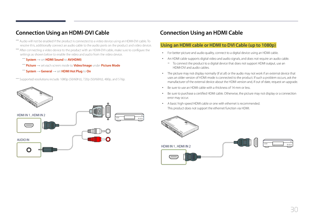 Samsung SBB-SS08EL1/EN manual Connection Using an Hdmi Cable, Using an Hdmi cable or Hdmi to DVI Cable up to 1080p 