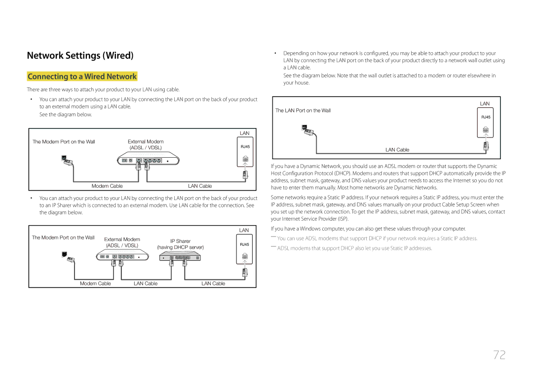 Samsung SBB-SS08EL1/EN, SBB-SS08EL1/XY manual Network Settings Wired, Connecting to a Wired Network 