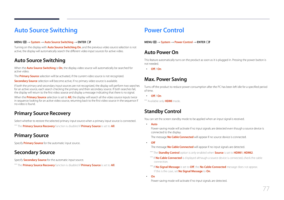 Samsung SBB-SS08EL1/XY, SBB-SS08EL1/EN manual Auto Source Switching, Power Control 