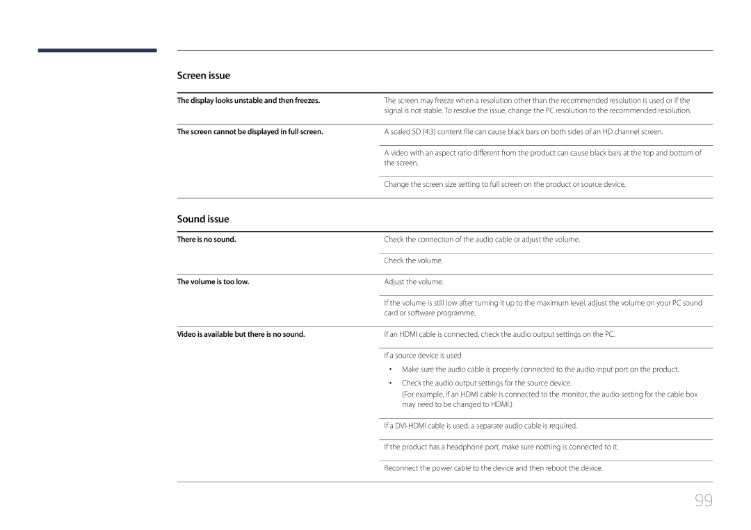 Samsung SBB-SS08EL1/XY, SBB-SS08EL1/EN manual Sound issue 