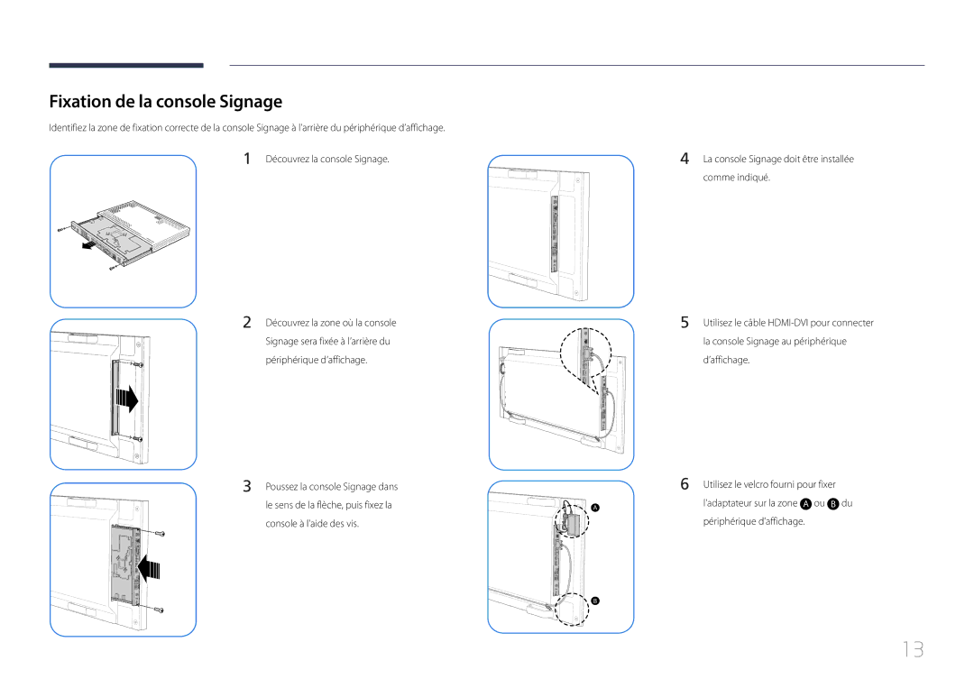 Samsung SBB-SS08EL1/EN manual Fixation de la console Signage, Ou B du 