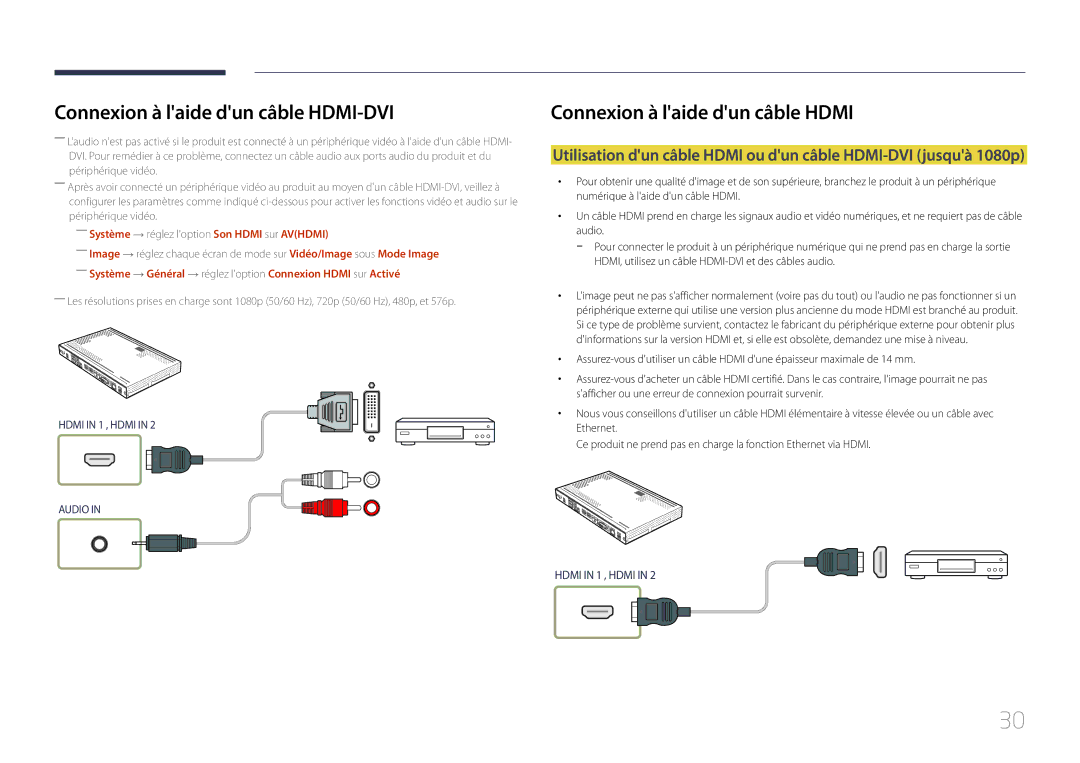 Samsung SBB-SS08EL1/EN manual Connexion à laide dun câble Hdmi, ――Système → réglez loption Son Hdmi sur Avhdmi 