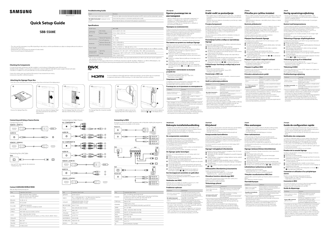 Samsung SBB-SS08EL1/EN manual Кратко ръководство за инсталиране, Kratki vodič za postavljanje, Hurtig opsætningsvejledning 