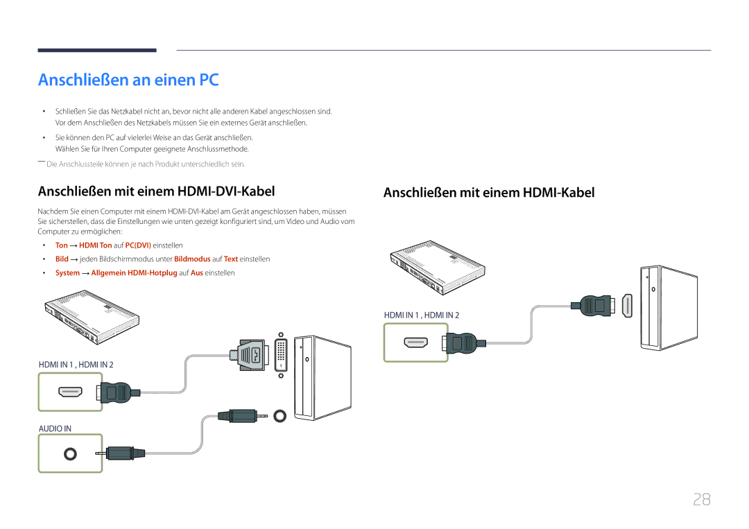 Samsung SBB-SS08EL1/EN manual Anschließen an einen PC, Anschließen mit einem HDMI-DVI-Kabel, Computer zu ermöglichen 