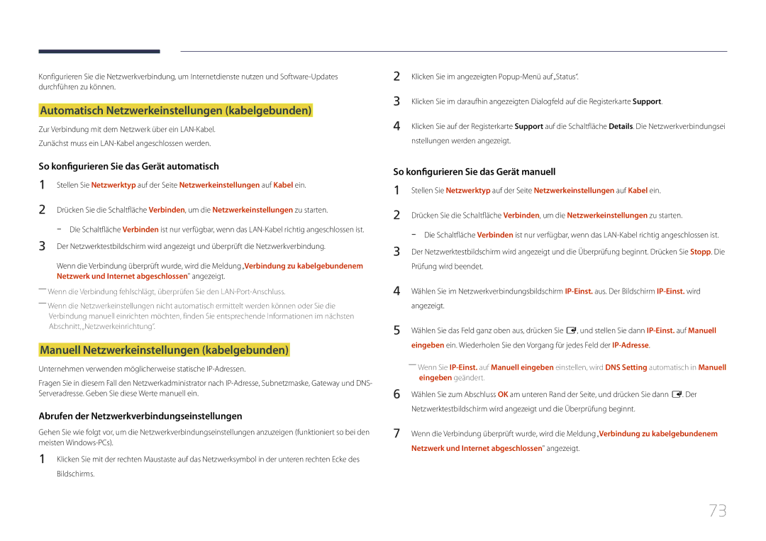 Samsung SBB-SS08EL1/EN manual Automatisch Netzwerkeinstellungen kabelgebunden, Manuell Netzwerkeinstellungen kabelgebunden 