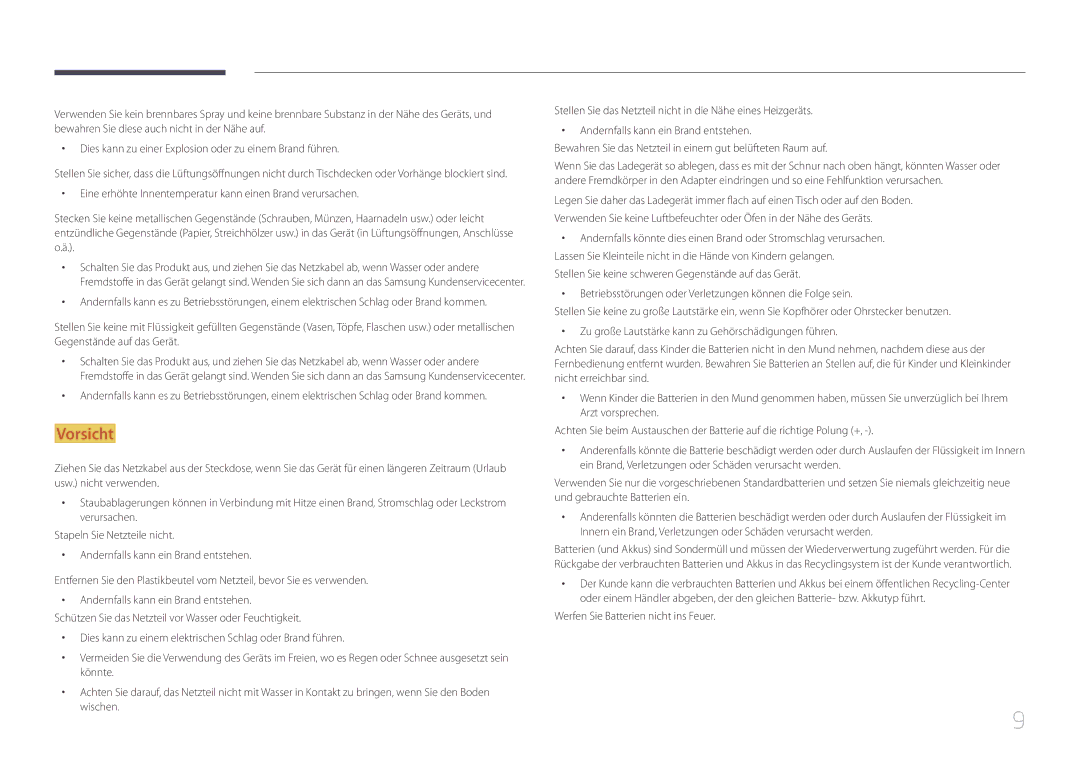 Samsung SBB-SS08EL1/EN manual Werfen Sie Batterien nicht ins Feuer 