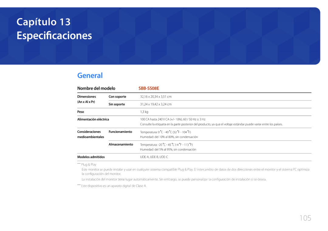 Samsung SBB-SS08EL1/EN manual Especificaciones, Nombre del modelo 