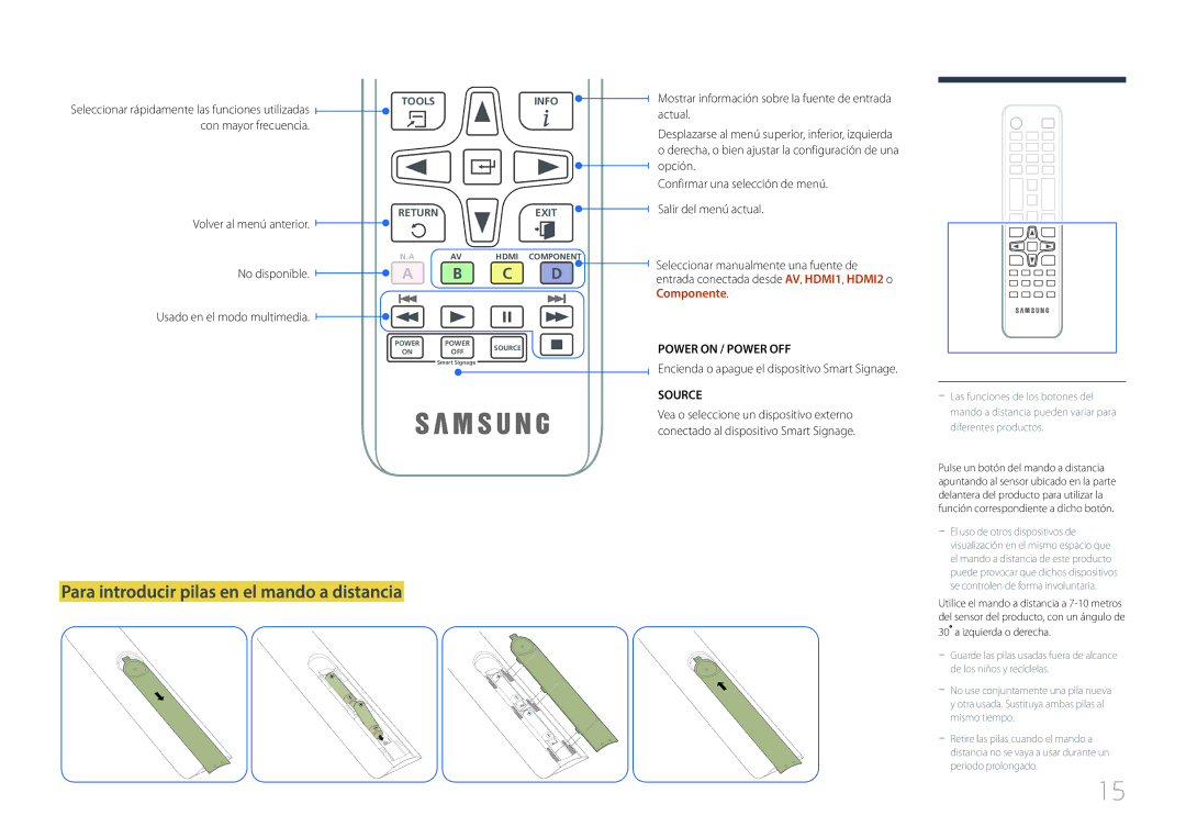 Samsung SBB-SS08EL1/EN manual Para introducir pilas en el mando a distancia, C D 