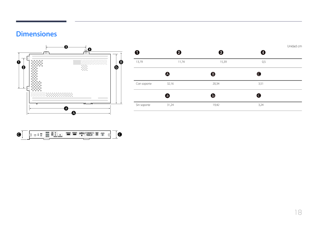 Samsung SBB-SS08EL1/EN manual Dimensiones, Unidad cm 