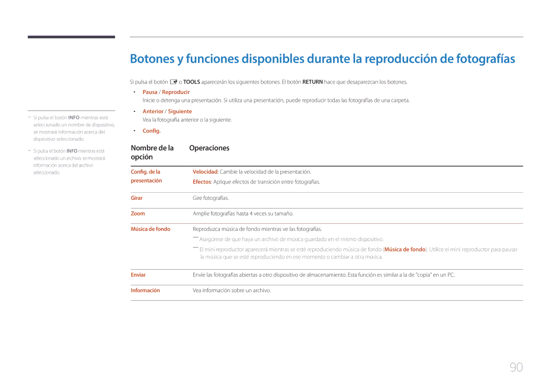 Samsung SBB-SS08EL1/EN manual Nombre de la Operaciones Opción 