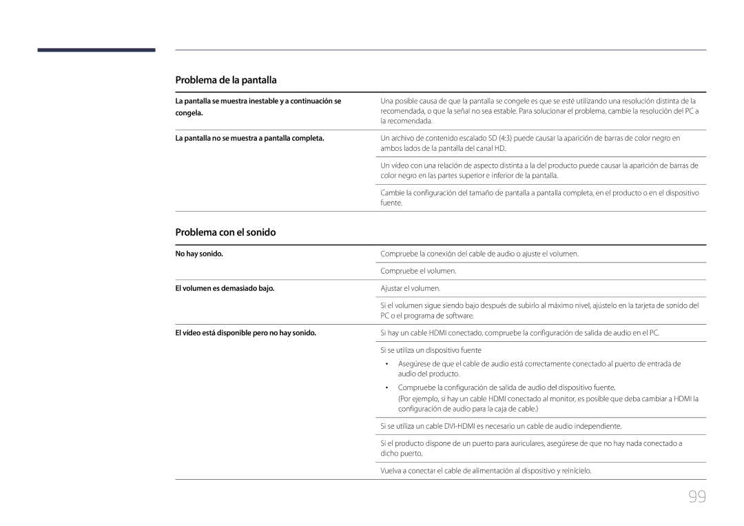 Samsung SBB-SS08EL1/EN manual Problema con el sonido 