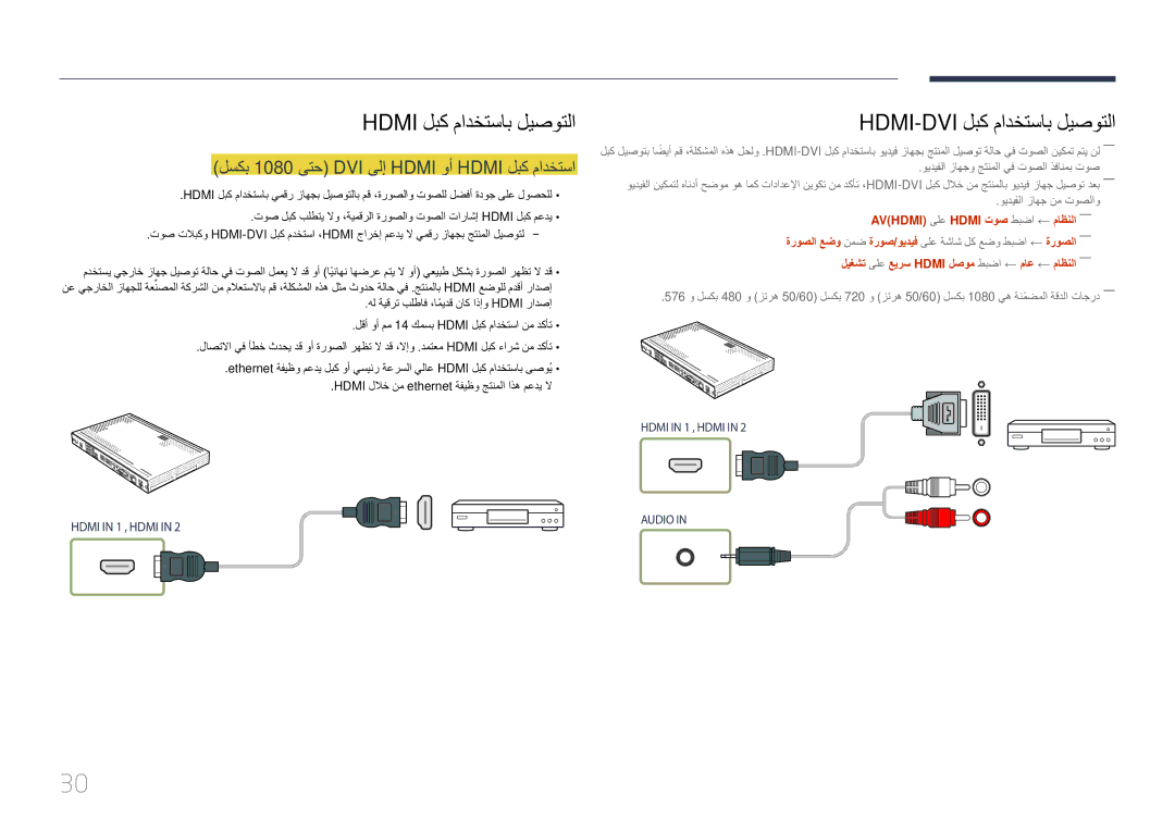 Samsung SBB-SS08EL1/EN manual لسكب 1080 ىتح DVI ىلإ Hdmi وأ Hdmi لبك مادختسا, AV\HDMI ىلع Hdmi توص طبضا ← ماظنلا―― 