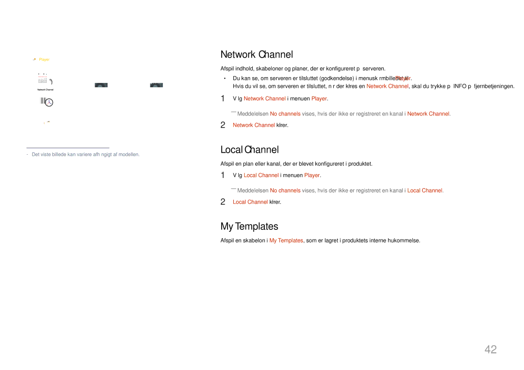 Samsung SBB-SS08EL1/EN manual Network Channel, Local Channel, My Templates 