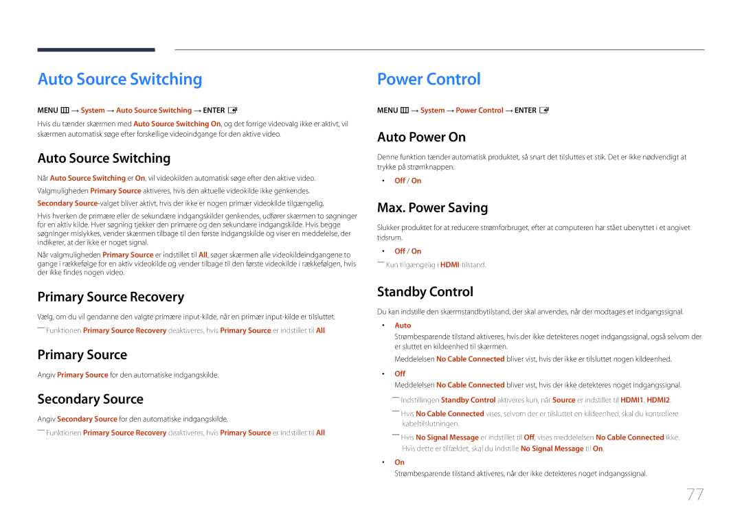 Samsung SBB-SS08EL1/EN manual Auto Source Switching, Power Control 