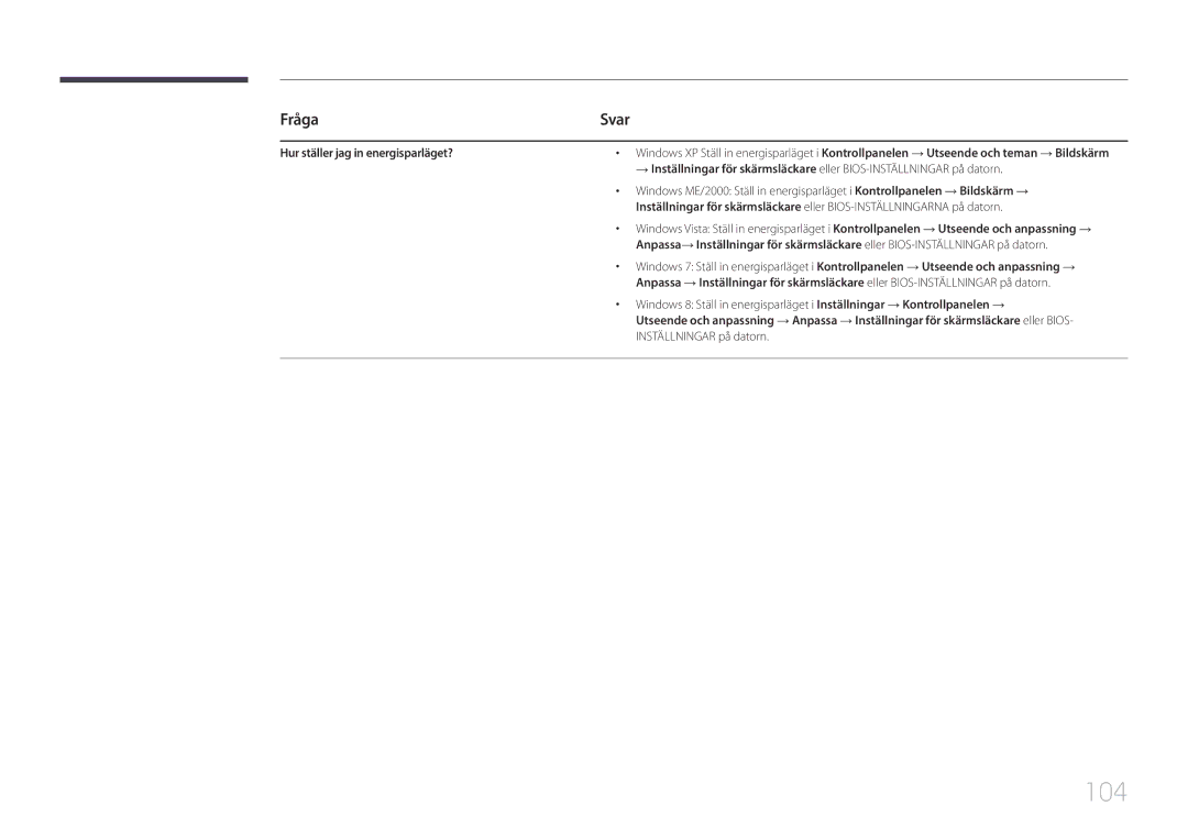 Samsung SBB-SS08EL1/EN manual Fråga, Svar, Hur ställer jag in energisparläget? 