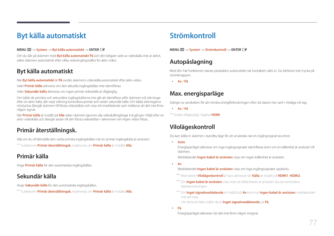 Samsung SBB-SS08EL1/EN manual Byt källa automatiskt, Strömkontroll 