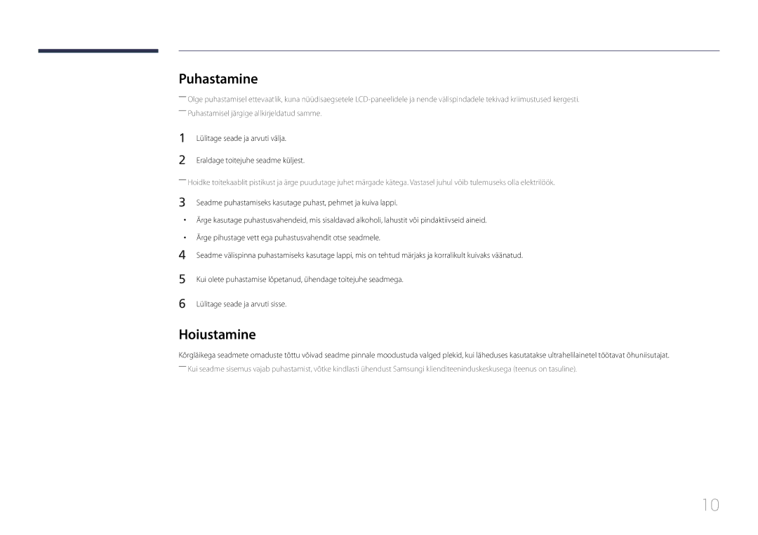 Samsung SBB-SS08EL1/EN manual Puhastamine, Hoiustamine 