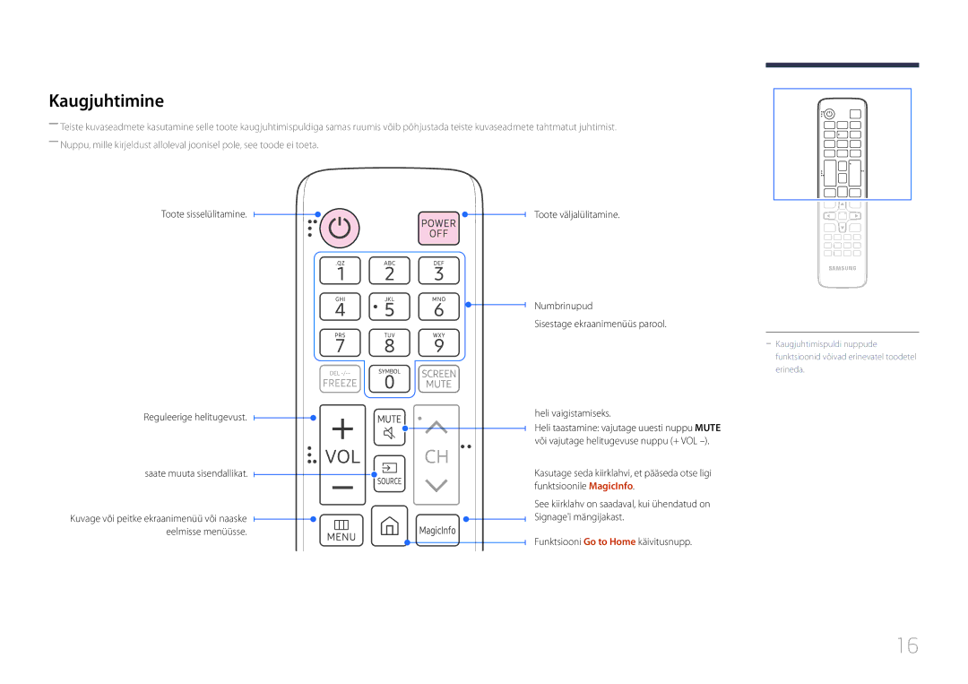 Samsung SBB-SS08EL1/EN manual Kuvage või peitke ekraanimenüü või naaske eelmisse menüüsse 