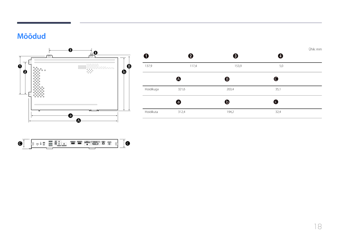 Samsung SBB-SS08EL1/EN manual Mõõdud, Ühik mm 