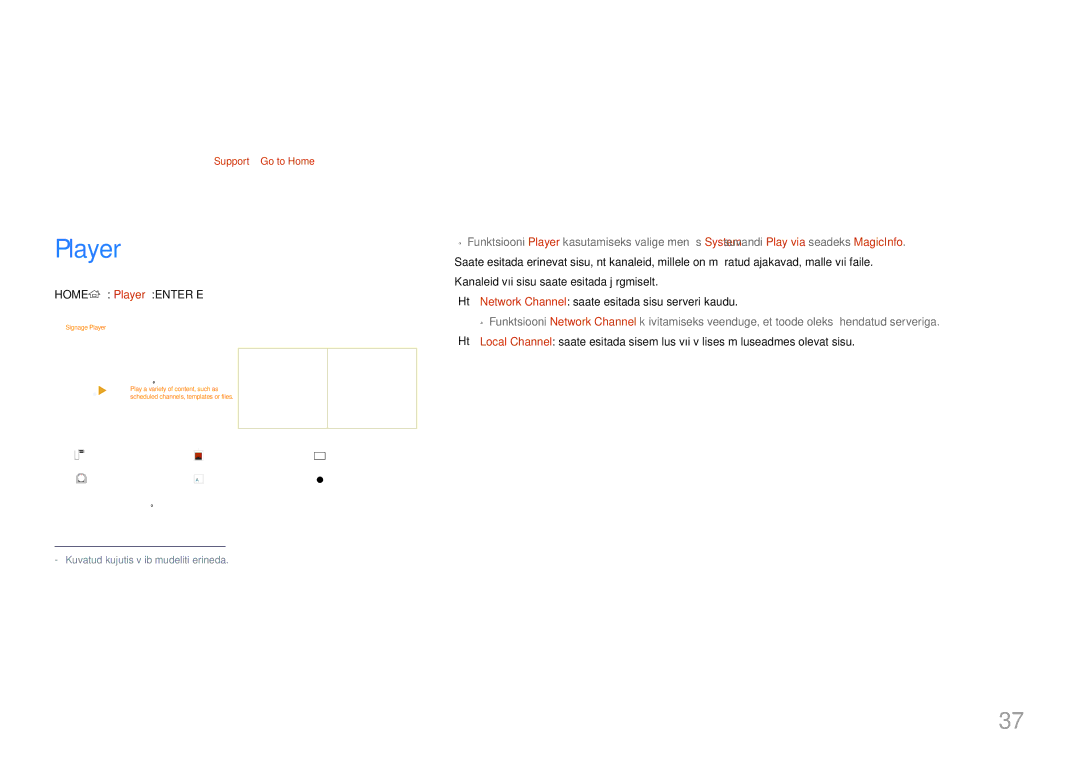 Samsung SBB-SS08EL1/EN manual Avakuvafunktsioon, Home → Player →ENTER E 