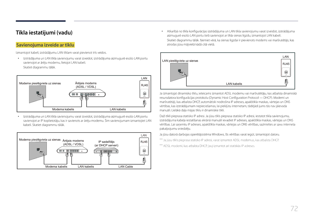 Samsung SBB-SS08EL1/EN manual Tīkla iestatījumi vadu, Savienojuma izveide ar tīklu 