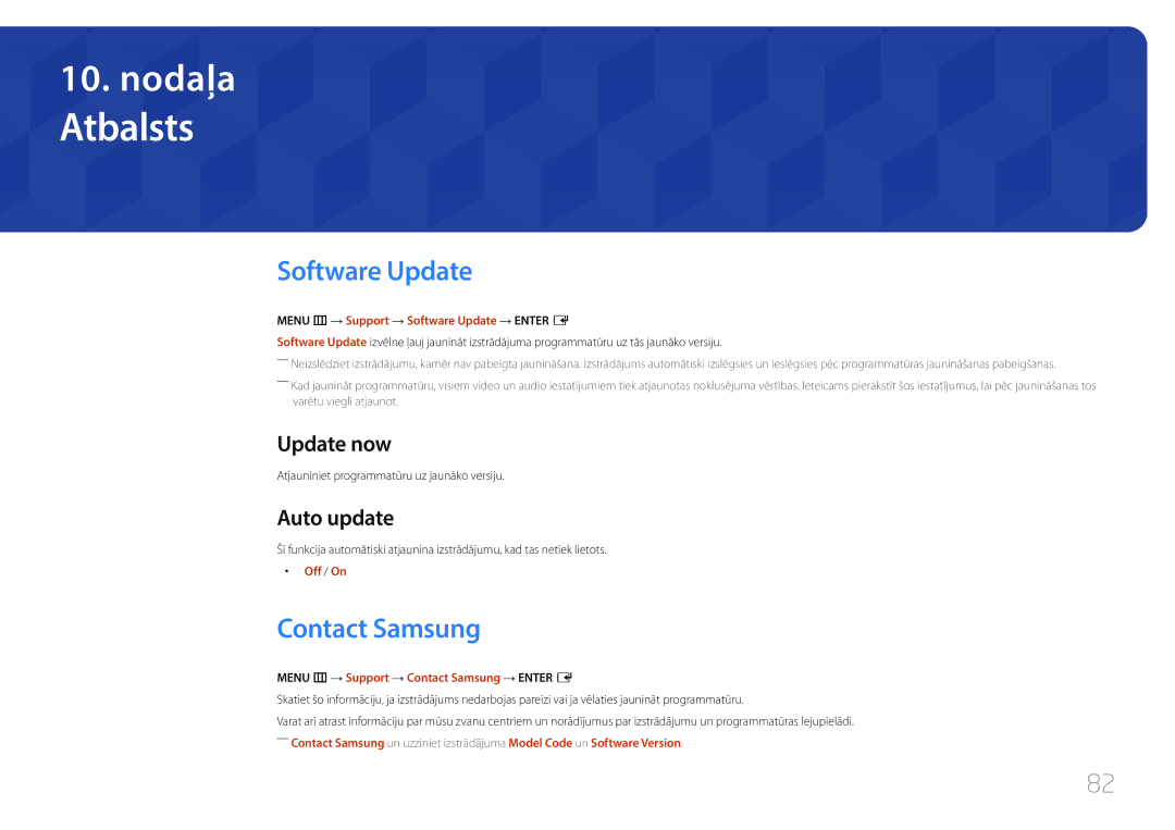 Samsung SBB-SS08EL1/EN manual Atbalsts, Software Update, Contact Samsung, Update now, Auto update 