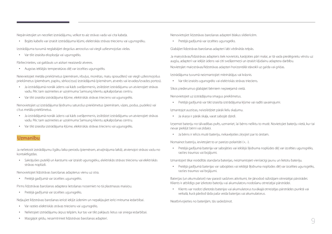 Samsung SBB-SS08EL1/EN manual Neatbrīvojieties no baterijām, tās sadedzinot 