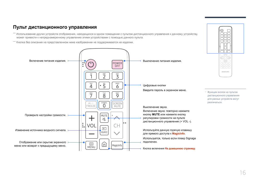 Samsung SBB-SS08EL1/EN manual Пульт дистанционного управления 