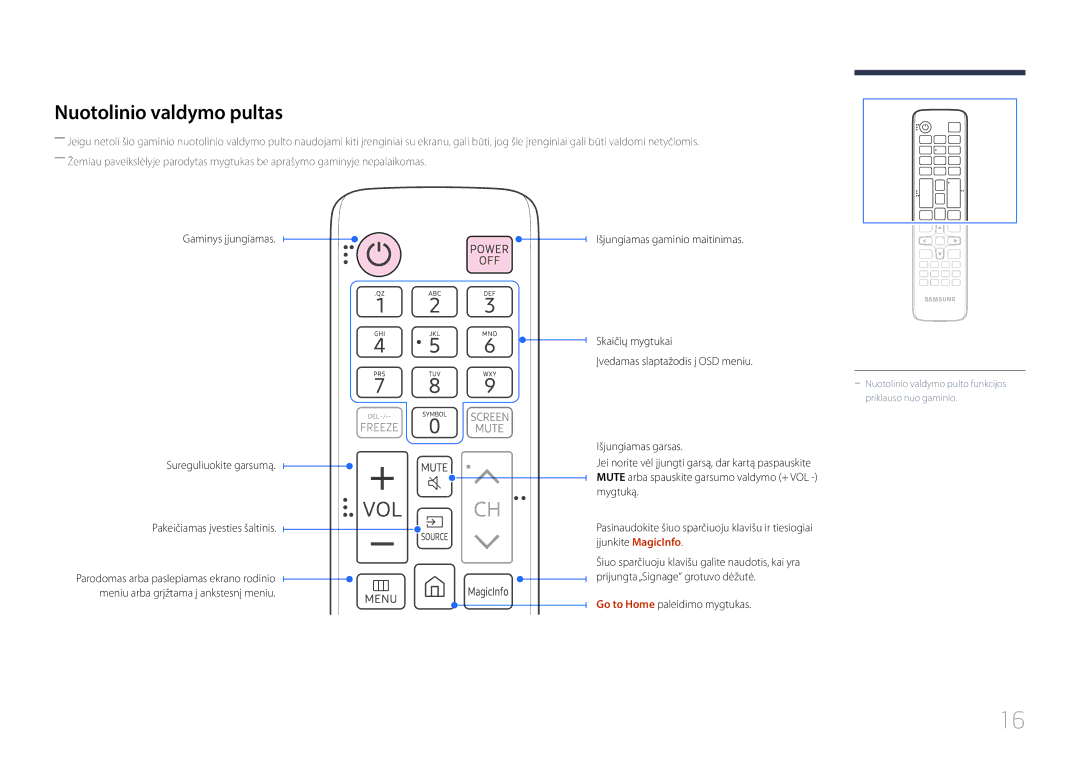 Samsung SBB-SS08EL1/EN manual Nuotolinio valdymo pultas 