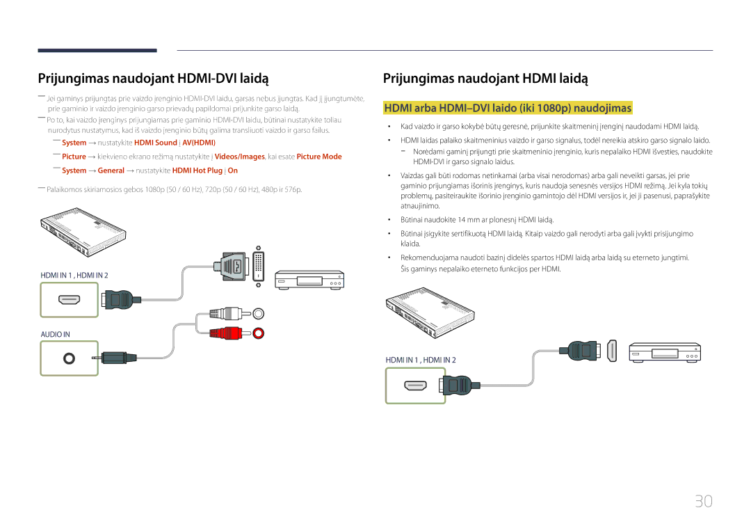 Samsung SBB-SS08EL1/EN manual Prijungimas naudojant Hdmi laidą, Hdmi arba HDMI-DVI laido iki 1080p naudojimas 