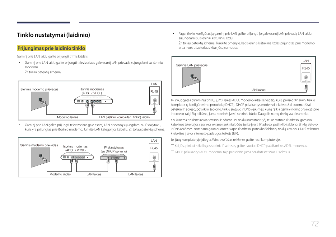 Samsung SBB-SS08EL1/EN manual Tinklo nustatymai laidinio, Prijungimas prie laidinio tinklo 