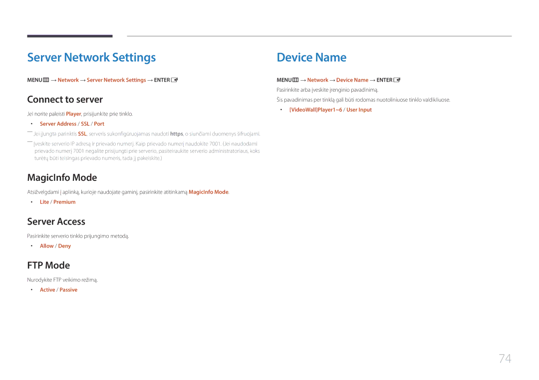 Samsung SBB-SS08EL1/EN manual Server Network Settings, Device Name 