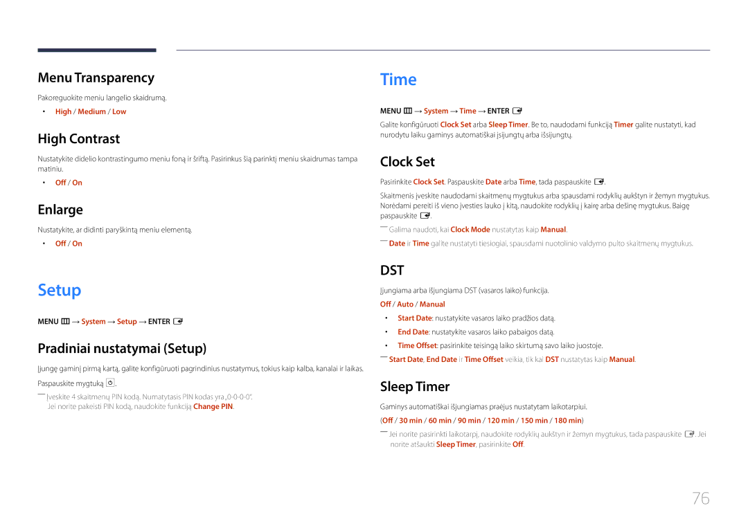 Samsung SBB-SS08EL1/EN manual Time, Setup 