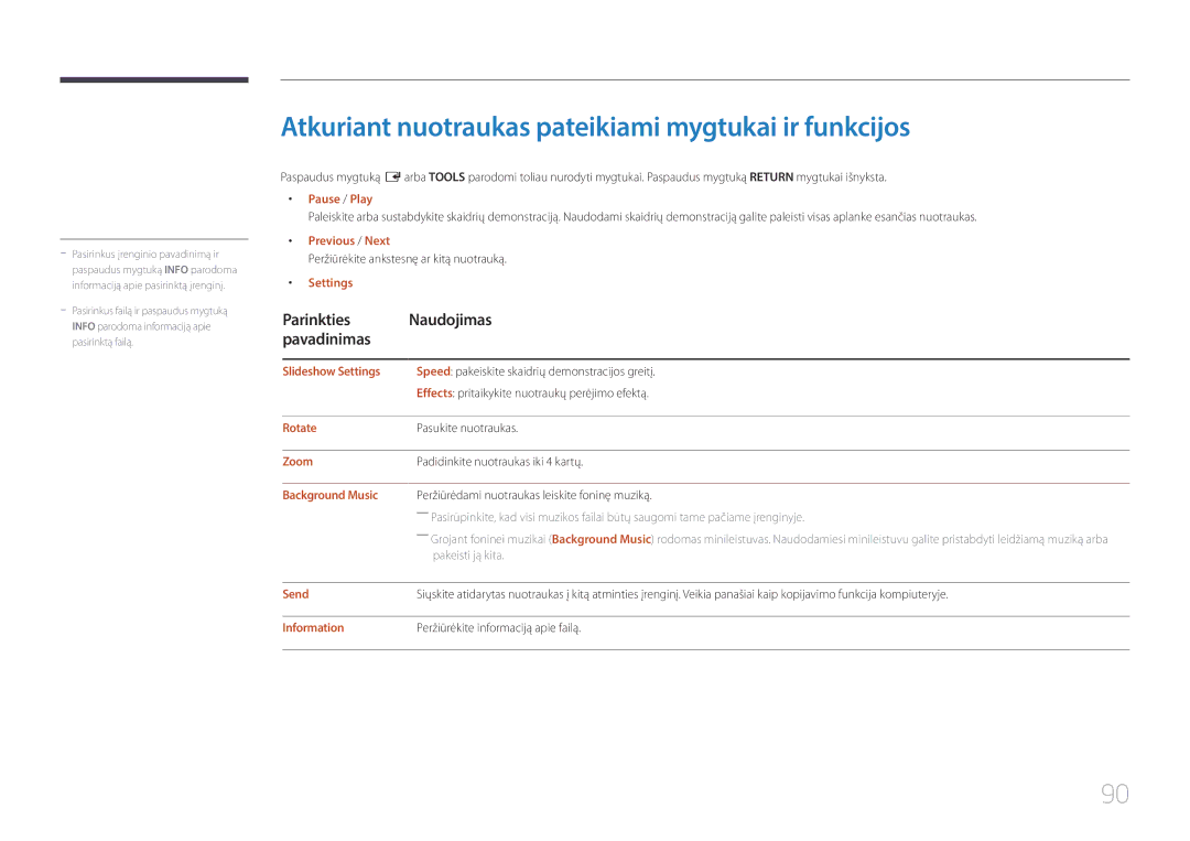 Samsung SBB-SS08EL1/EN manual Atkuriant nuotraukas pateikiami mygtukai ir funkcijos 