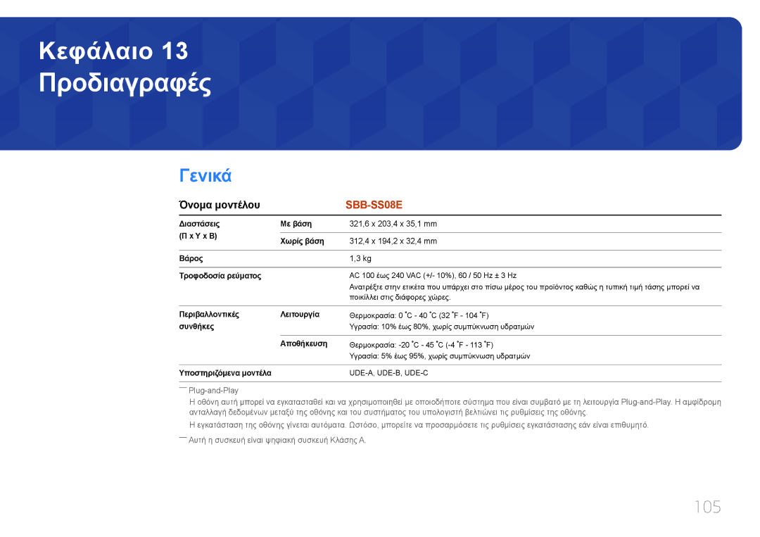 Samsung SBB-SS08EL1/EN manual Προδιαγραφές, Όνομα μοντέλου 