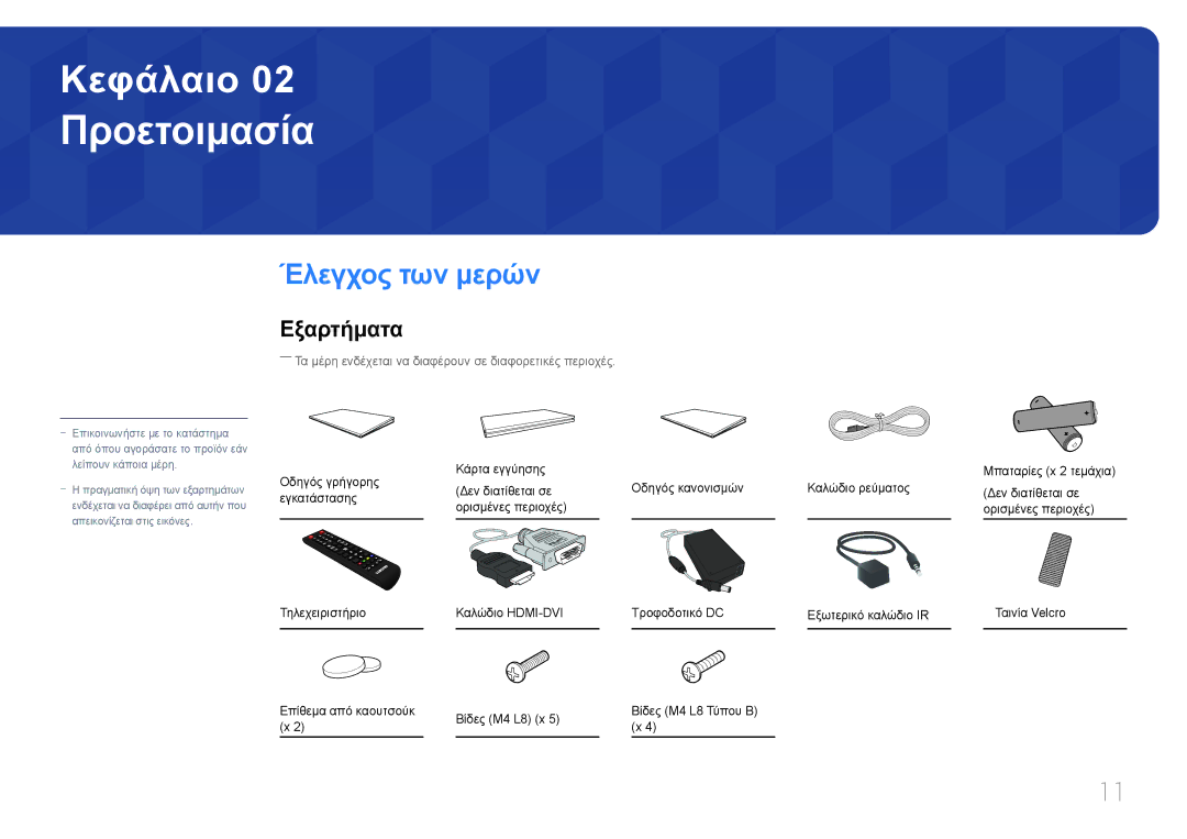 Samsung SBB-SS08EL1/EN manual Προετοιμασία, Έλεγχος των μερών, Εξαρτήματα 