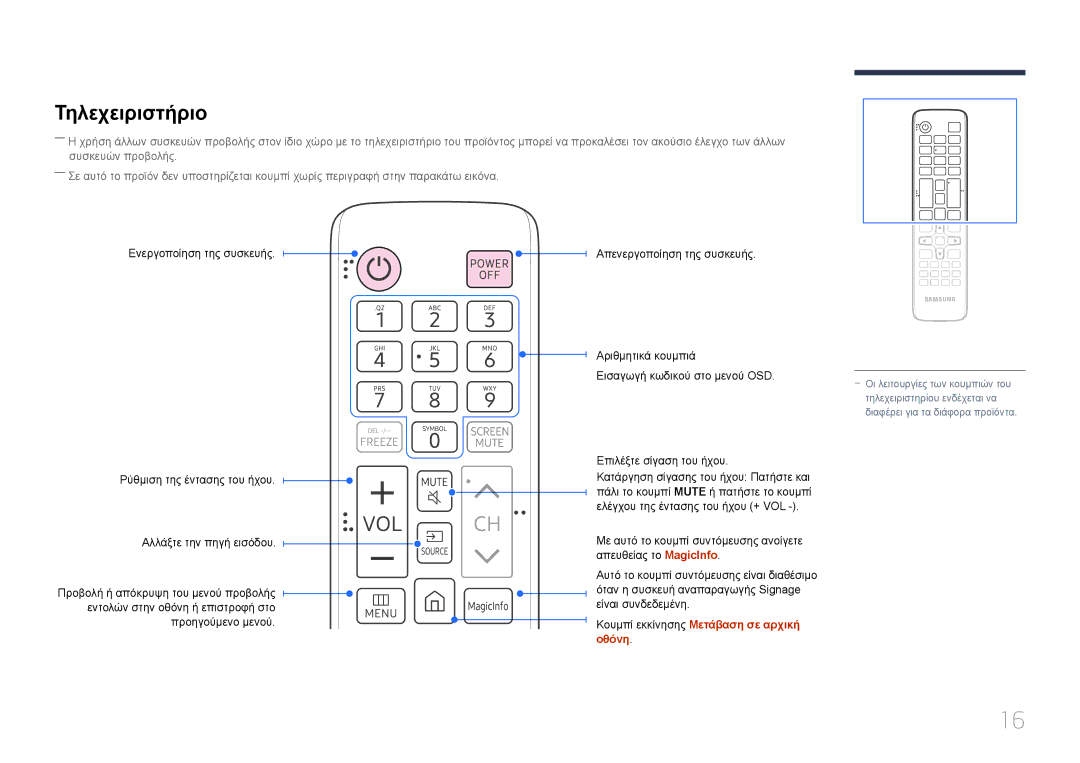 Samsung SBB-SS08EL1/EN manual Τηλεχειριστήριο 