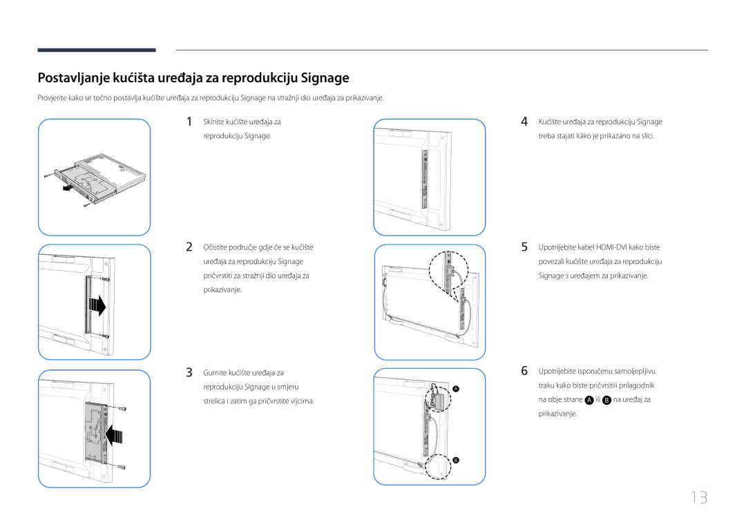 Samsung SBB-SS08EL1/EN manual Postavljanje kućišta uređaja za reprodukciju Signage, Prikazivanje 