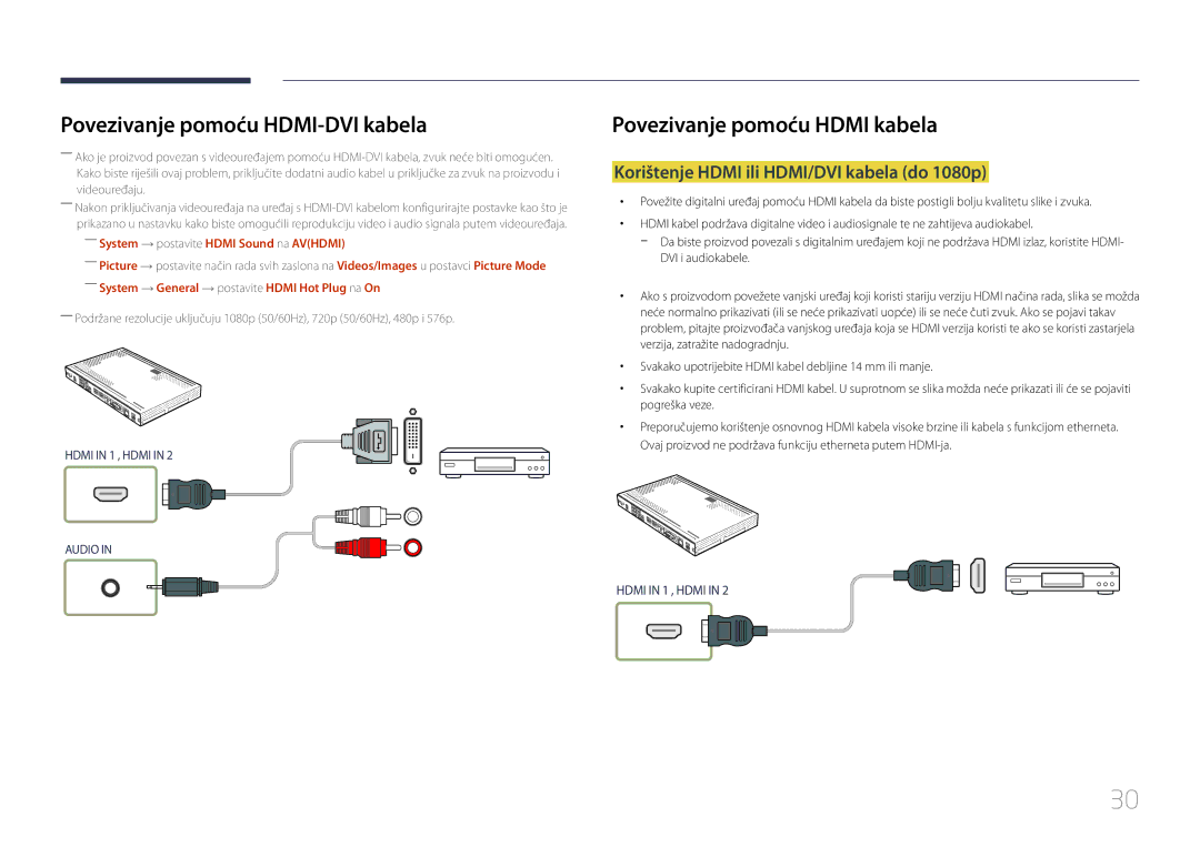 Samsung SBB-SS08EL1/EN manual Povezivanje pomoću Hdmi kabela, Korištenje Hdmi ili HDMI/DVI kabela do 1080p 