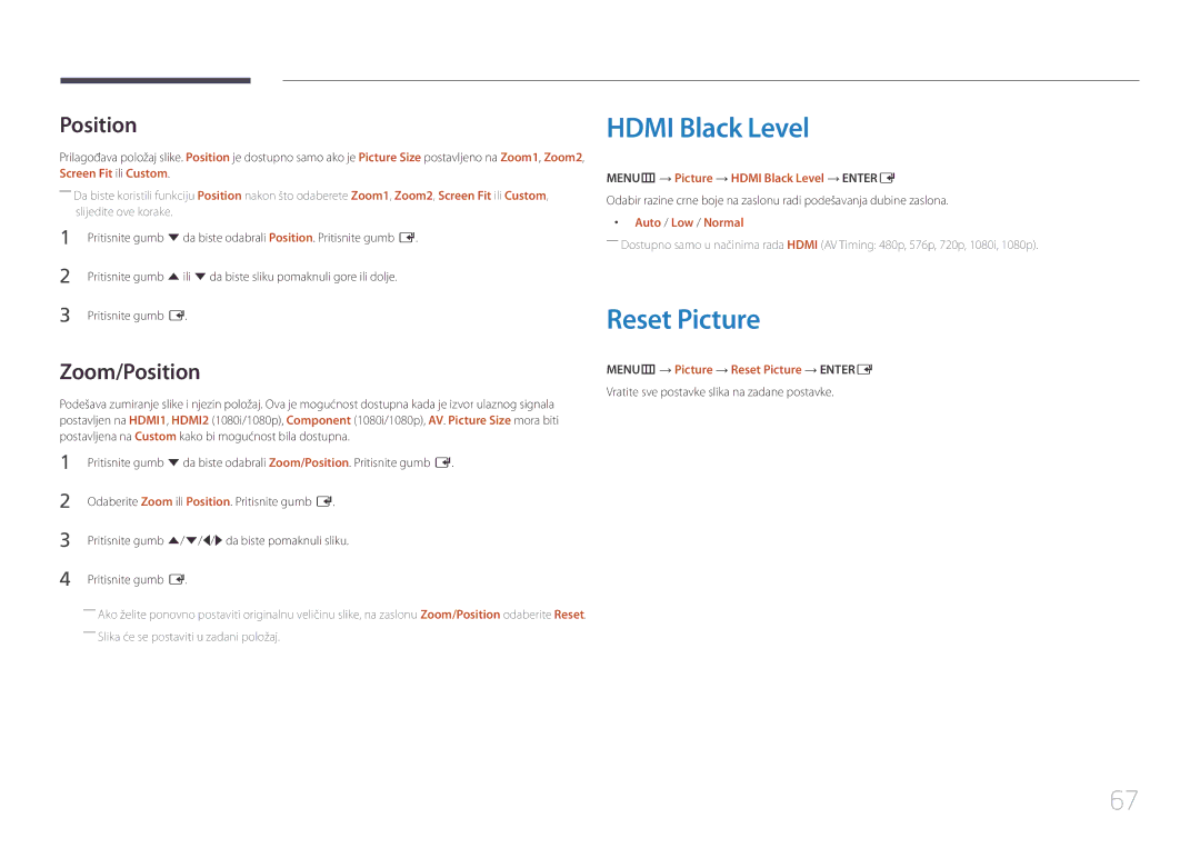 Samsung SBB-SS08EL1/EN manual Hdmi Black Level, Reset Picture, Zoom/Position 