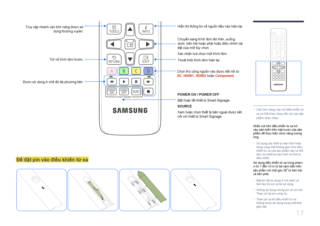 Samsung SBB-SS08EL1/XY manual Để đặt pin vào điều khiển từ xa 