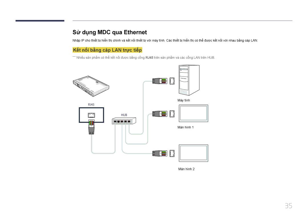 Samsung SBB-SS08EL1/XY manual Sư dung MDC qua Ethernet, Kêt nôi bằng cáp LAN trực tiêp 