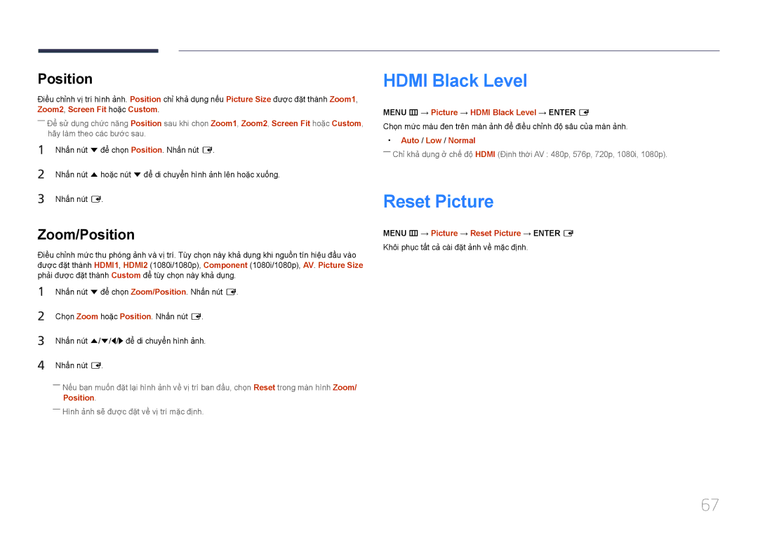 Samsung SBB-SS08EL1/XY manual Hdmi Black Level, Reset Picture, Zoom/Position 