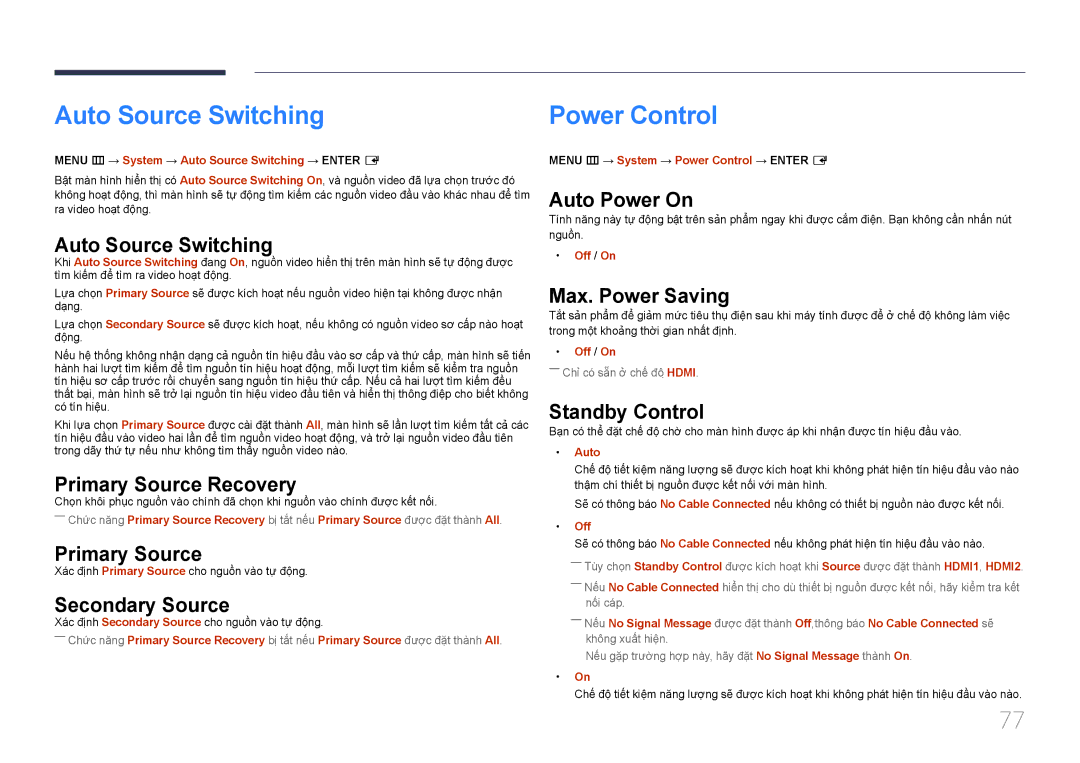 Samsung SBB-SS08EL1/XY manual Auto Source Switching, Power Control 