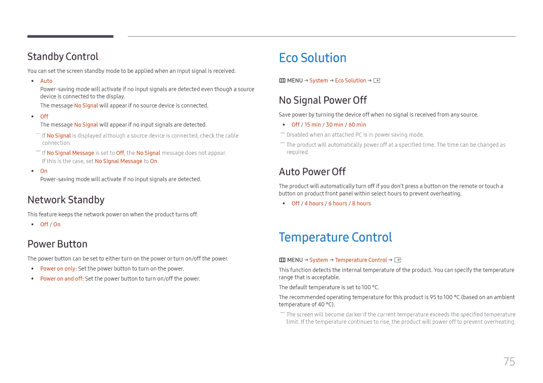 Samsung SBB-SS08FL1/EN, SBB-SS08FL1/NG, SBB-SS08FL1/XY manual Eco Solution, Temperature Control 