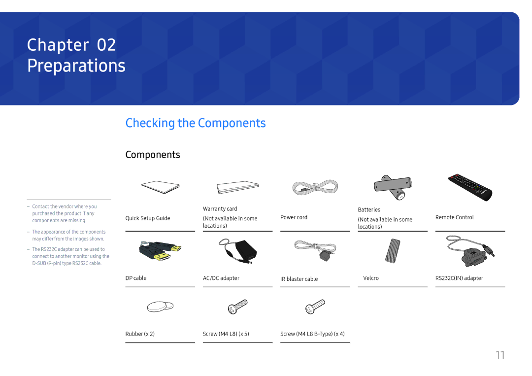 Samsung SBB-SS08FL1/XY, SBB-SS08FL1/EN, SBB-SS08FL1/NG manual Preparations, Checking the Components 