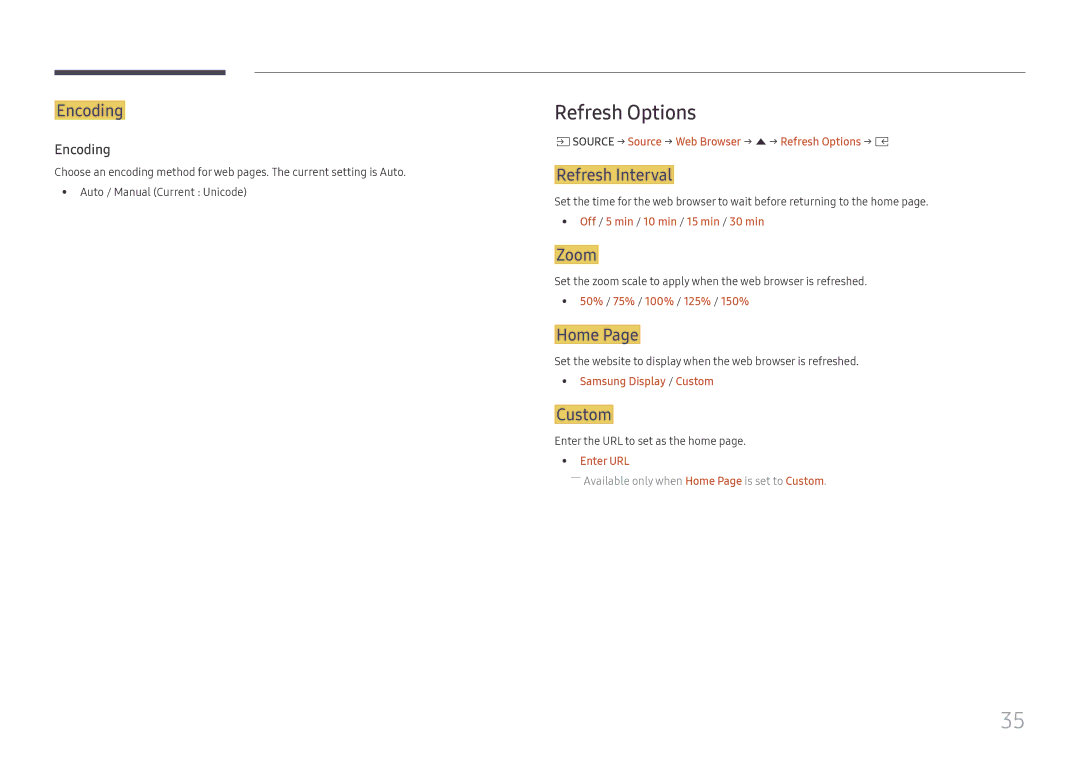 Samsung SBB-SS08FL1/XY, SBB-SS08FL1/EN, SBB-SS08FL1/NG manual Refresh Options 