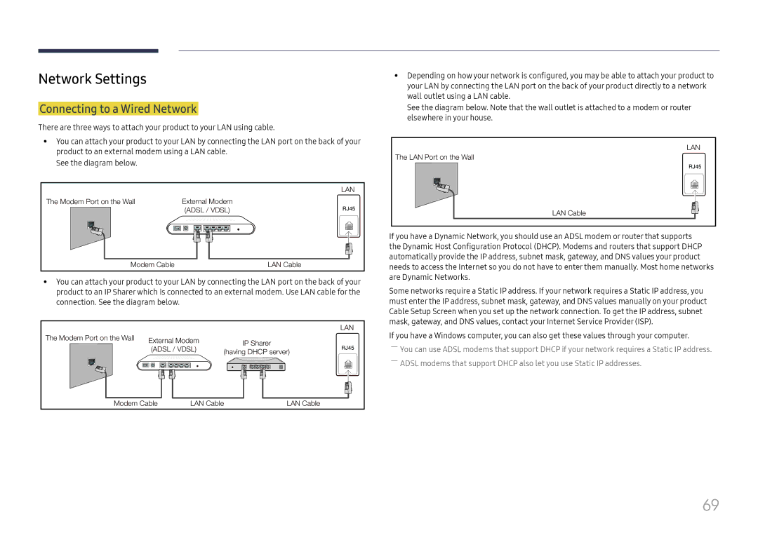 Samsung SBB-SS08FL1/EN, SBB-SS08FL1/NG, SBB-SS08FL1/XY manual Network Settings, Connecting to a Wired Network 