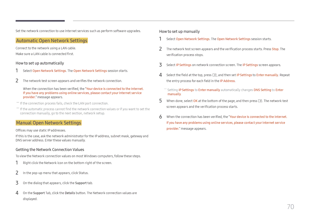 Samsung SBB-SS08FL1/NG, SBB-SS08FL1/EN manual Automatic Open Network Settings, Manual Open Network Settings, Manually 