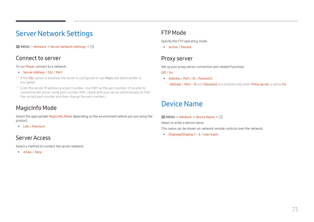 Samsung SBB-SS08FL1/XY, SBB-SS08FL1/EN, SBB-SS08FL1/NG manual Server Network Settings, Device Name 